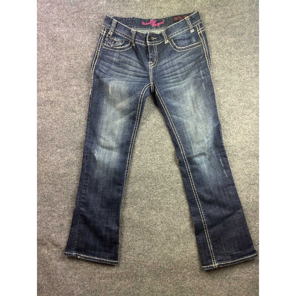 Rock and Roll Cowgirl Bootcut Jeans Womens 29 Dark Wash Studded Low Rise W0-1584